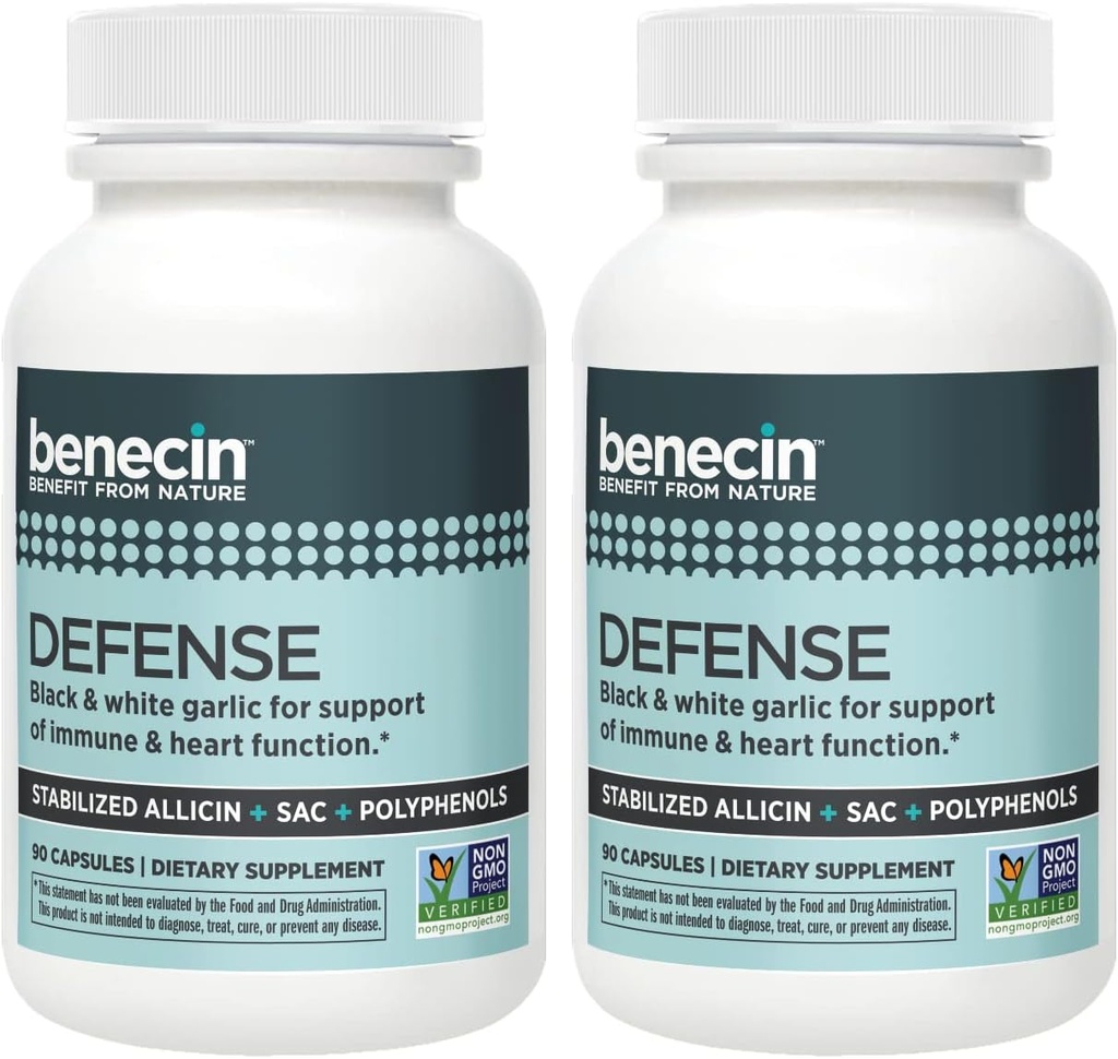 Benecin Defense 1500 mcg Stabilized Allicin per Capsule Measures 124; Plus høje mængder af SAC & Polyphenoler fra Black Garlic Measures 124; Kraftig støtte af immunforsvar & hjerte funktion Vegetariske Caps (1 greve (pakke med 180))