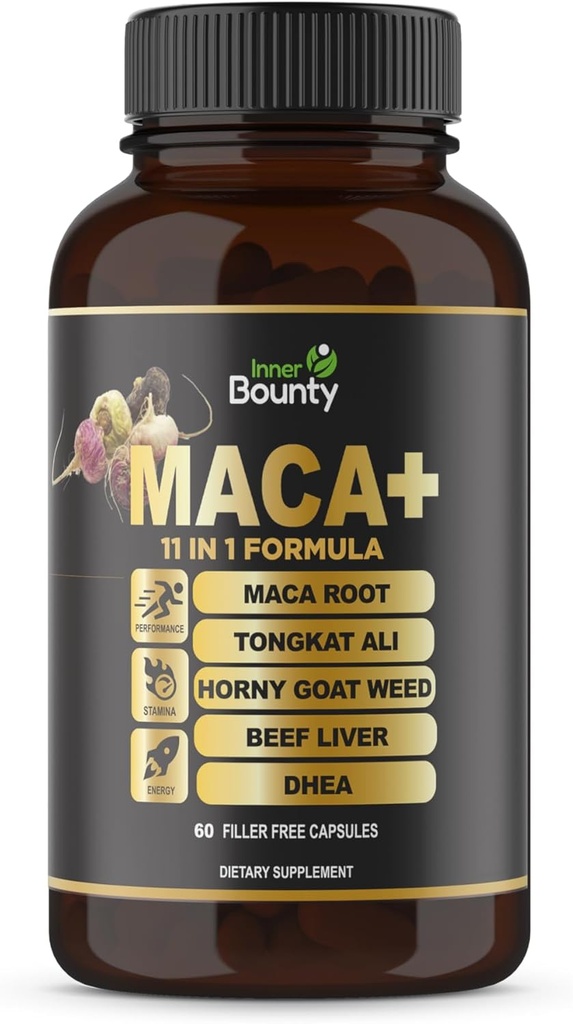 11-in-1 Energy Booster & Performance Supplement med Organic Maca Root, Tongkat Ali, Horny Geat Weed, Ginseng, Tribulus Terrestris & Beef Lever for mænd og kvinder - 60 Filler gratis kapsler