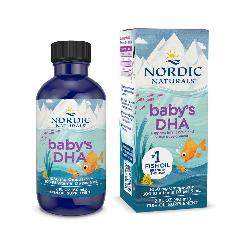 Nordic Naturals Baby 's DHA, Unflavored - 2 oz - 1050 mg Omega-3 + 300 IE vitamin D3 - Understøtter hjerne, Vision & Nervesystemet udvikling i babyer - Non- GMO - Servering Maj Vary