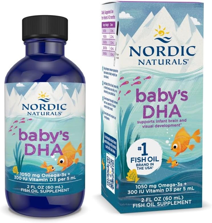 Nordic Naturals Baby 's DHA, Unflavored - 2 oz - 1050 mg Omega-3 + 300 IE vitamin D3 - Understøtter hjerne, Vision & Nervesystemet udvikling i babyer - Non- GMO - Servering Maj Vary