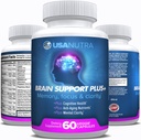 Brain Support Plus Brain Supplement for Memory and Focus, Nootropics for Concentration and Mental Clarity, Brain Vitamin B1, B6, B12, Phosphatidylserin, 1000mg, 60 kapsler, Made in USA.