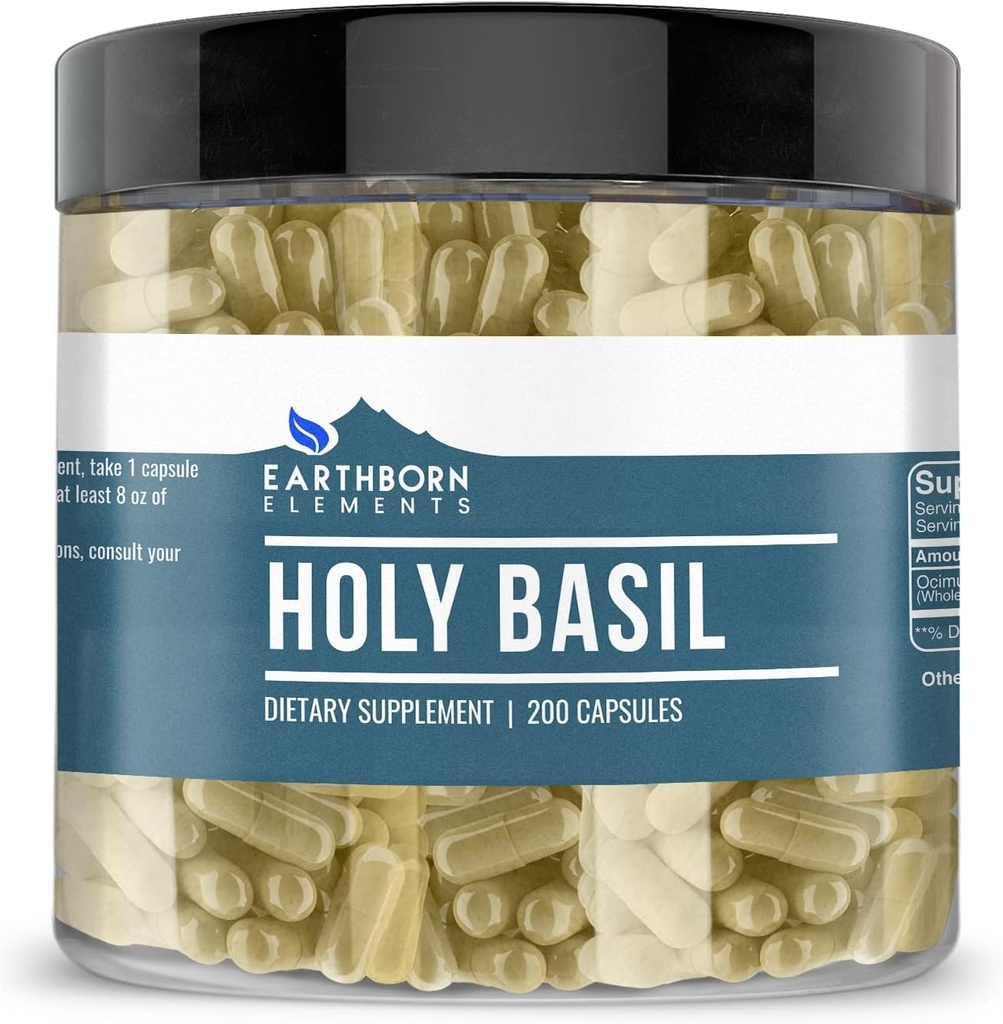 Earthborn Elements Holy Basil 200 Capsules, Pure & Undiluted, No Additives