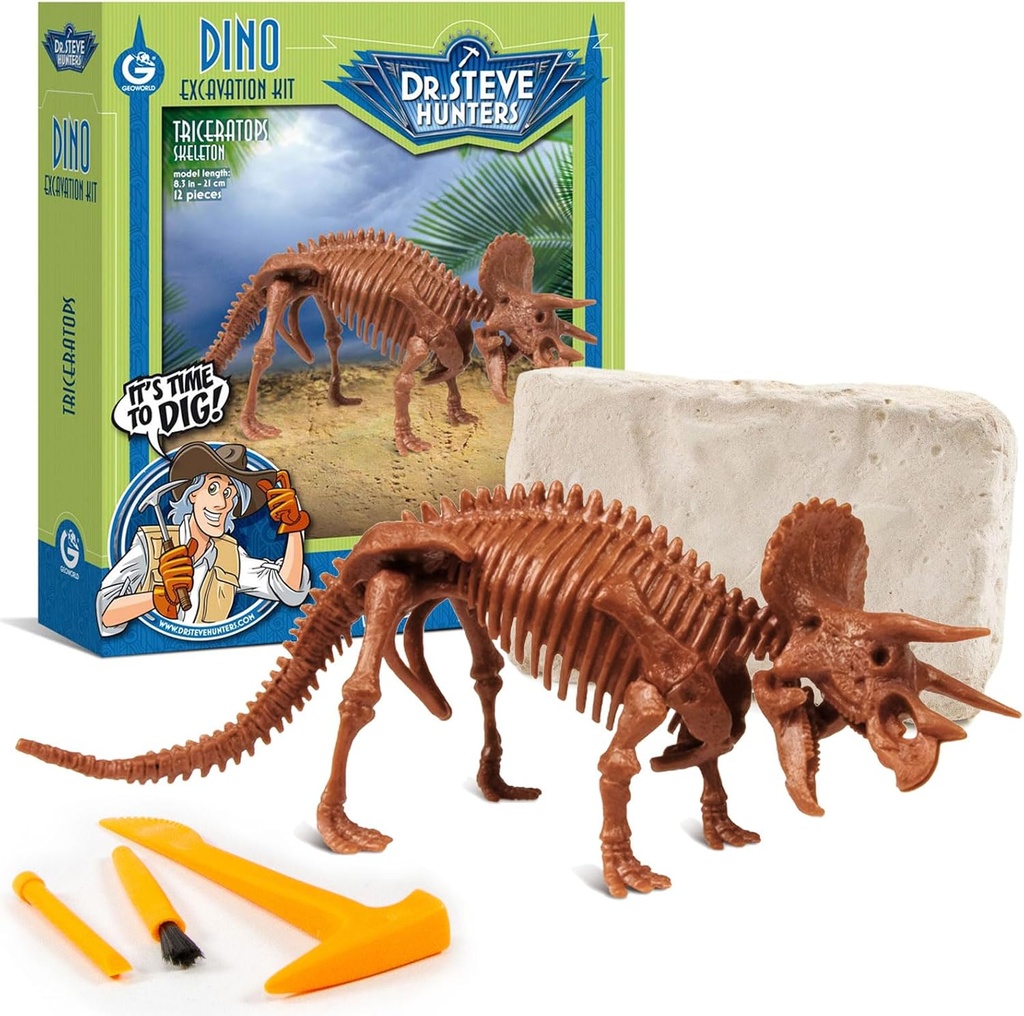 Geoworld Triceratops Dino Dig Kit - Saml en 8-tommer autentiske dinosaur skeleton model - Ultimate STEM Learning Experience for Kids Age 6 +