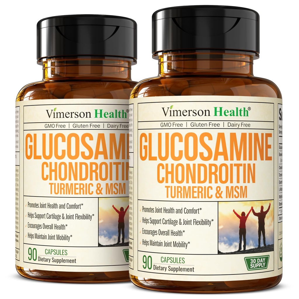 Glucosamin Chondroitin MSM - Fælles supporttillæg til kvinder og mænd med Glucosamin Sulfate 1500 mg, Chondroitin og MSM - til brusk, fælles sundhed og fleksibilitet - 2 stk.
