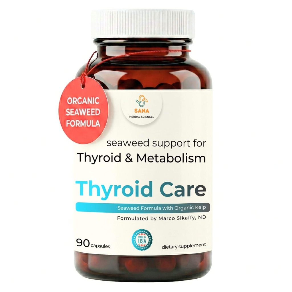 Organic Seaweed Thyroid Support - 210 mcg Natural Jod fra Kelp, Dulse & Bladderwrack - Hypothyroidisme, Hormone Balance & Metabolisme Support - 90 kapsler - af Sana Herbal og Dr. Marco Sikaffy