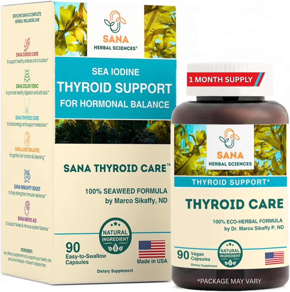 Organic Seaweed Thyroid Support - 210 mcg Natural Jod fra Kelp, Dulse & Bladderwrack - Hypothyroidisme, Hormone Balance & Metabolisme Support - 90 kapsler - af Sana Herbal og Dr. Marco Sikaffy