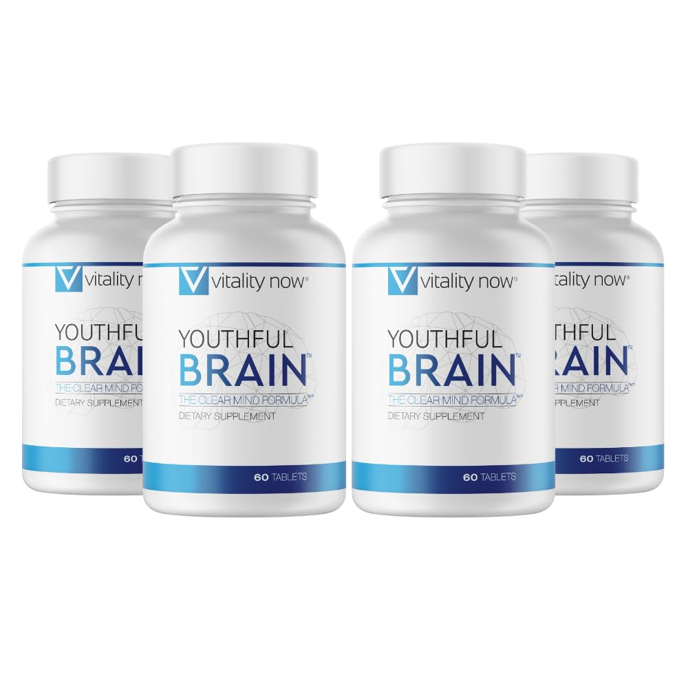 Youth Brain 4 Flaske Bundle - Memory & Brain Health Support - Brain Booster Clarity med Bacopa Monnieri, Ginkgo Biloba, B12- 120- Day Supply (240 Greve)