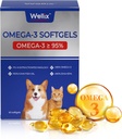 Wellix Pure Omega 3 Fish Oil for Dogs & Cats, Skin and Coat Supplement for Shedding, Promodes Heart, Skin, Coat, Joint, & Immunity Health