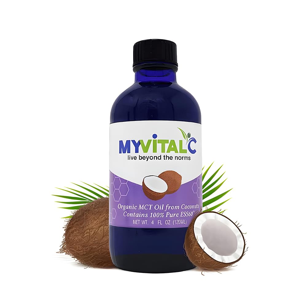 MyVitalC Organic MCT Oil Coconut Derived - Pure ESS60 Antioxidant Supplement - til Anti- Aging, Oxidering, Longevity, Sleep, Mere energi - 120ML