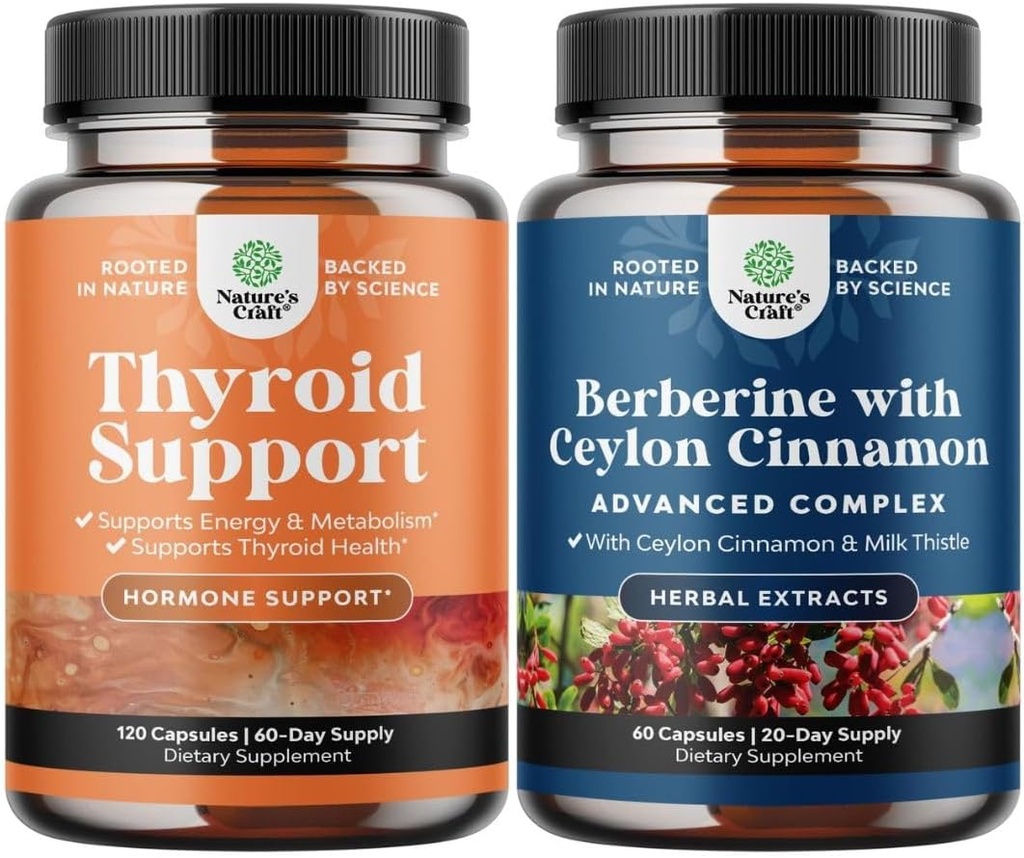Bundle of Herbal Thyroid Support Complex - Potent Kelp Iodine Supplement for Hormone Balance and Balancing Berberine Plus 1200mg Per Serving Complex - Antioxidant Berberine with Ceylon Cinnamon