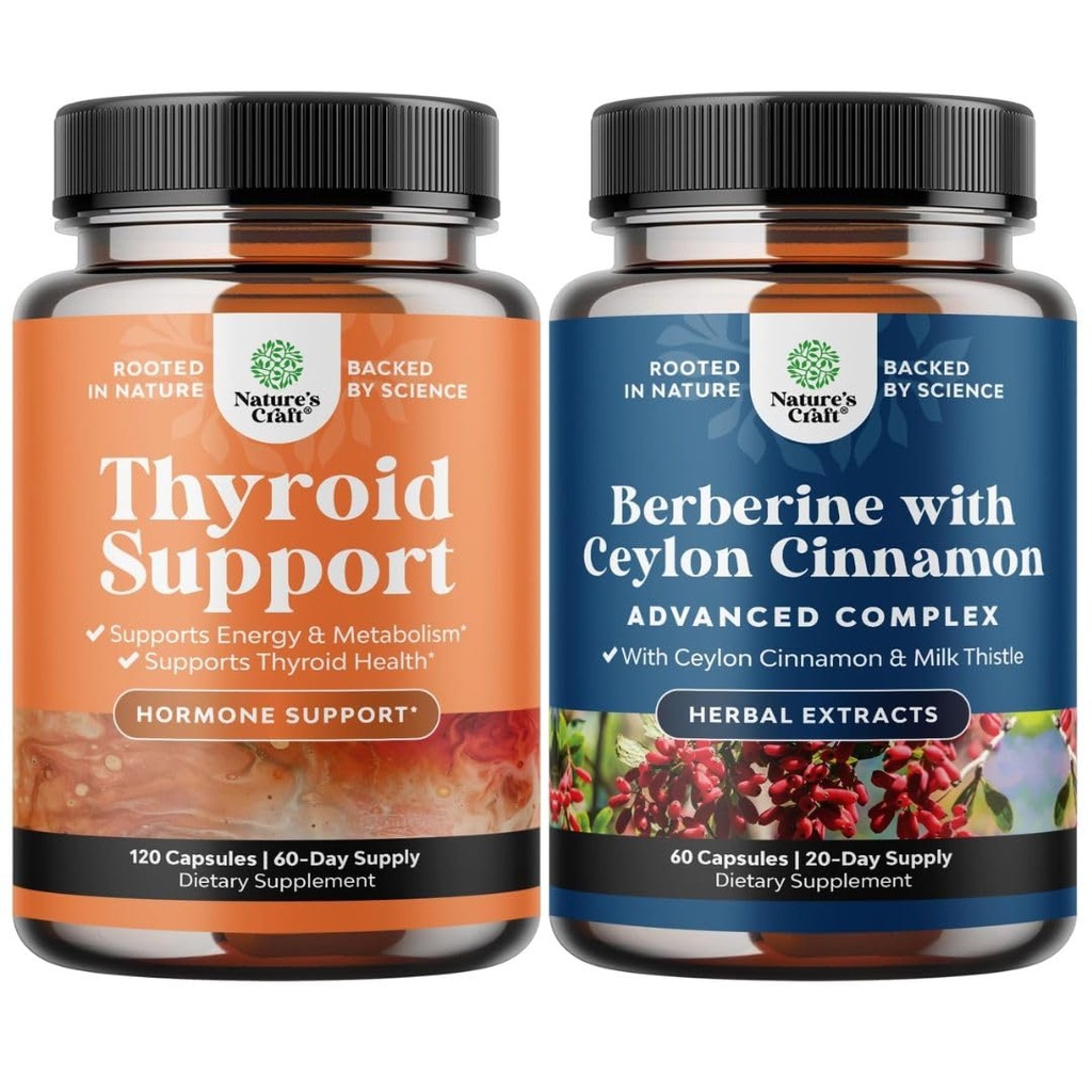 Bundle of Herbal Thyroid Support Complex - Potent Kelp Jod supplement til Hormonbalance og Balancing Berberine Plus 1200mg Per Serving Complex - Antioxidant Berberine med Ceylon kanel