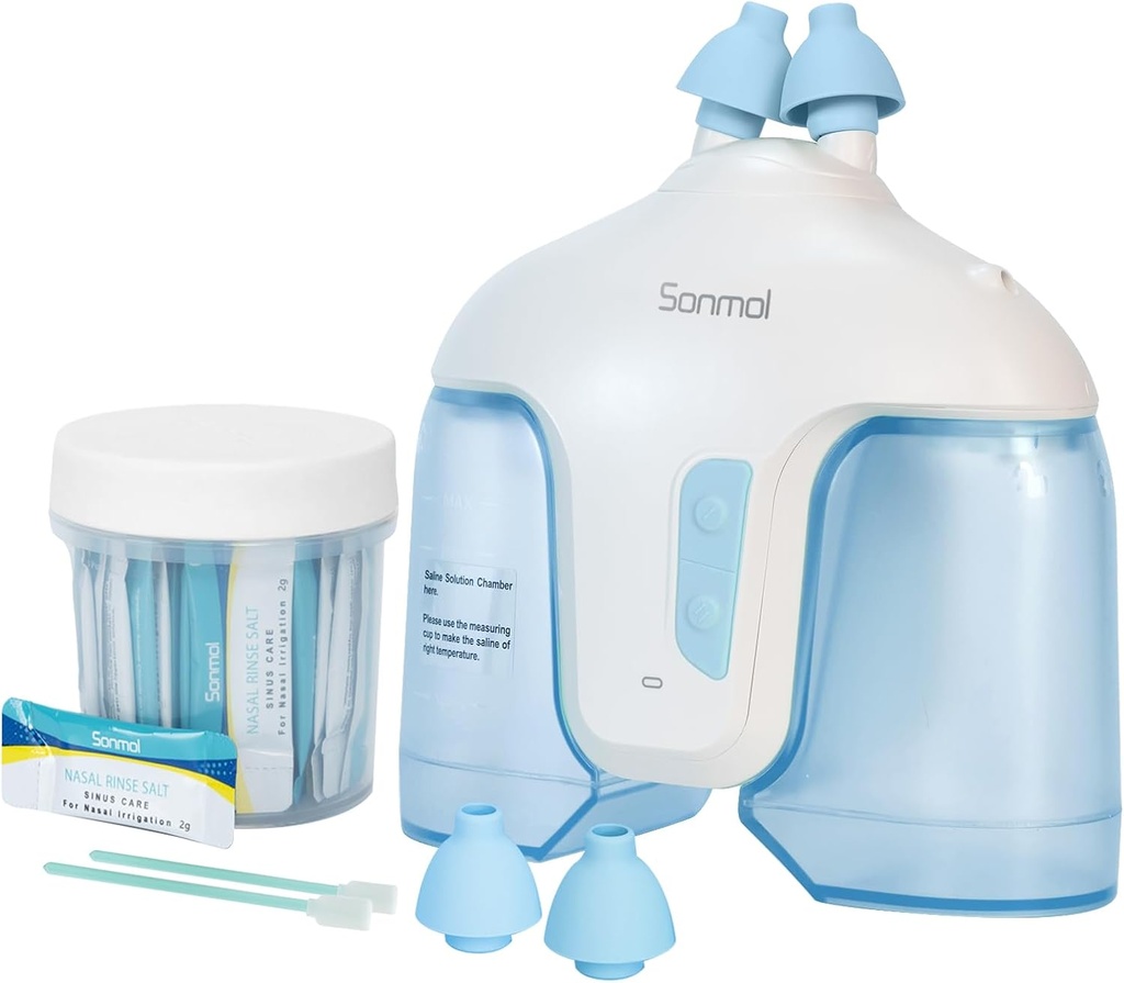 Nasal kunstvanding System med 50 saltpakninger (blå), Sinus Rinse Machine, Næse Cleaner til Sinus Voksen, Næse Washer Nasal Rinsing Sinus Relief Machine