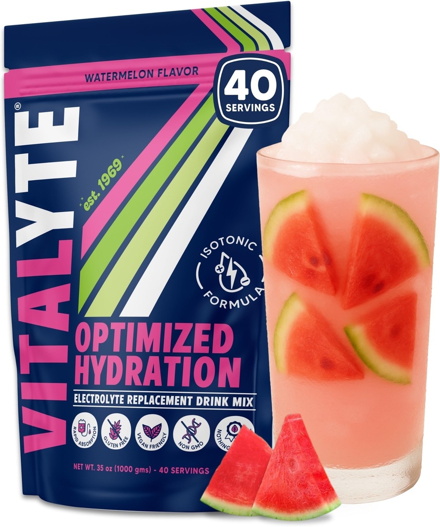 Vitalyte Electrolyte Powder Drink Mix, Isotonic Electrolyte Hydration Mix, Gluten Free Post Workout Powder, pakke med 1, 35 oz., Watermelon Flavor