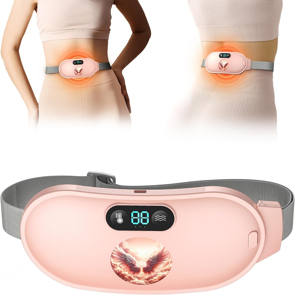 Opvarmning Pad for Periode Krampe, Hurtig opvarmning med 6 Varmeniveauer og 6 Massage Modes, Bærbar Menstruel opvarmning Pad, Belly Periode Massør for kvinder og piger, Pink