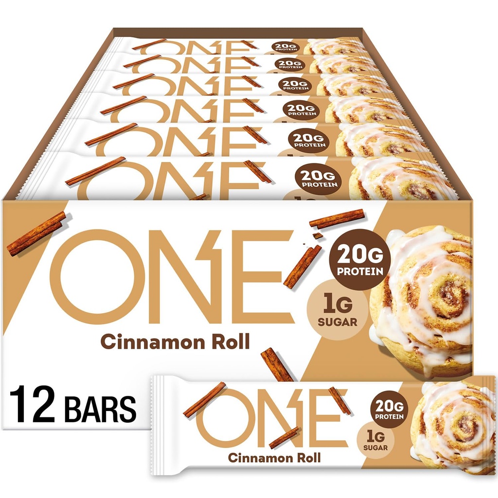 One Protein Bars, Kanel Roll, Gluten Free med 20g Protein og 1g Sukker, Pantry Staples, 2,12 oz (12 Greve), Packaging May Vary