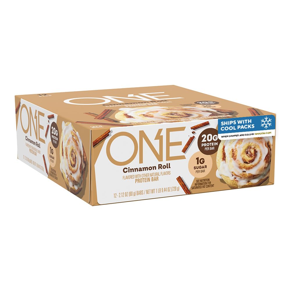 One Protein Bars, Kanel Roll, Gluten Free med 20g Protein og 1g Sukker, Pantry Staples, 2,12 oz (12 Greve), Packaging May Vary