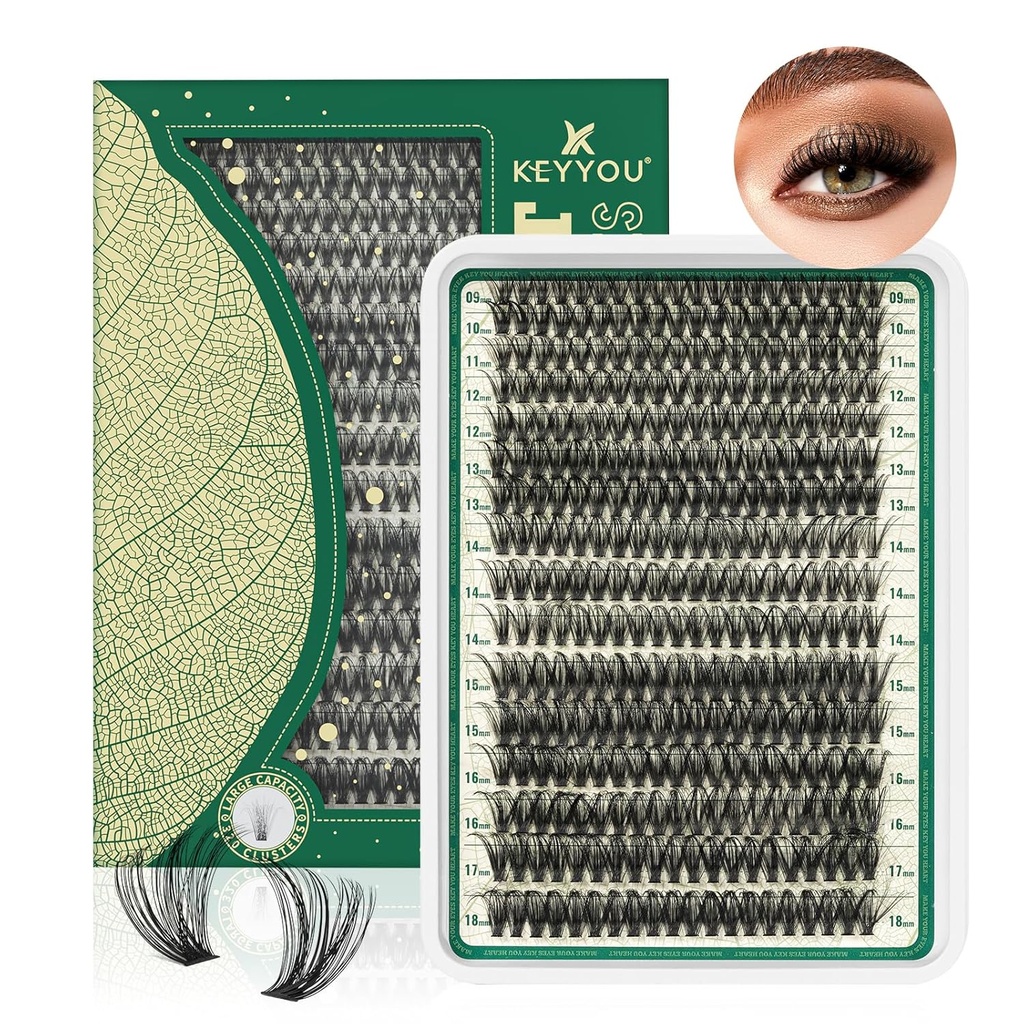LashClusters 280Pcs Eyelash Clusters KEYYOU 60D D Curl 9-18MIX Clusters Tyk Super Soft Wispy DIY Eyelash Extension i hjemmet (60D- D, 9-18MIX)