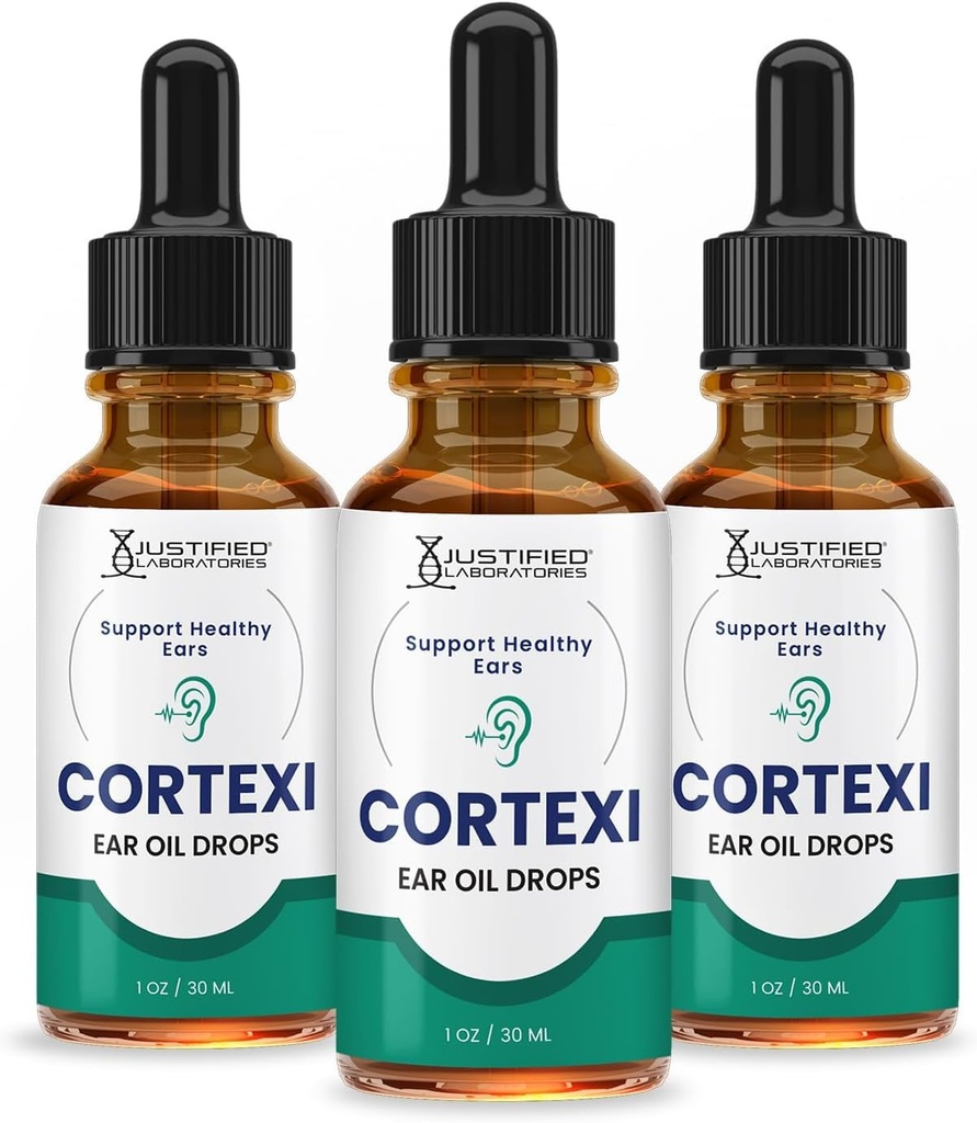 Justified Laboratories (3 Pack Cortexi Ear Drops Cortexi Sund Eartromme Oil Understøtter Sunde Ears Premium Blend of Essential Olies 3 Flasker