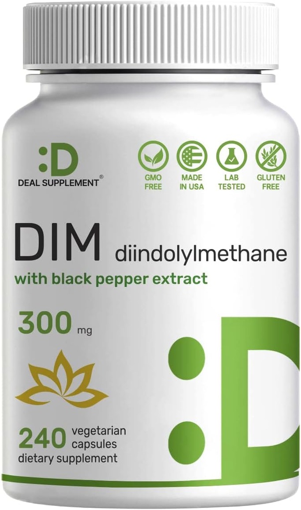 DIM supplement 300mg, 240 Caps, 4 Måneder levering af 124; Østrogen balance for mænd og kvinder Plus sort peber ekstrakt for forbedret Absorption 124; Hormonal & Skin Health Support