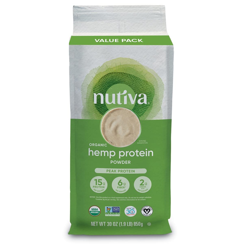 Nutiva Organic Cold- Pressed Raw Hamp Seed Protein Powder, Peak Protein, 30 Oz, USDA Organic, Non- GMO, Hel 30 Godkendt, Vegan, Gluten- Free & Keto, Plant Protein med essentielle aminosyrer