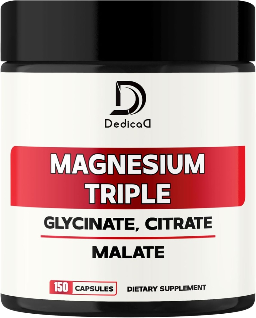 Triple Magnesium Complex 500 mg - 150 kapsler - 100 mg Elemental Magnesium Compound supplement med Magnesium Glycinat, Citrate & Malate - Support Knogler Sundhed, Muskel & Immunsystem