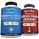 Nutrivein Premium Koreansk Panax Ginseng Supplement & Berberine Kosttilskud Bundle: High- Absorption Berberine Complex & Genuine Red Ginseng Bundle for daglig Clarity, Vitality, & Wellness