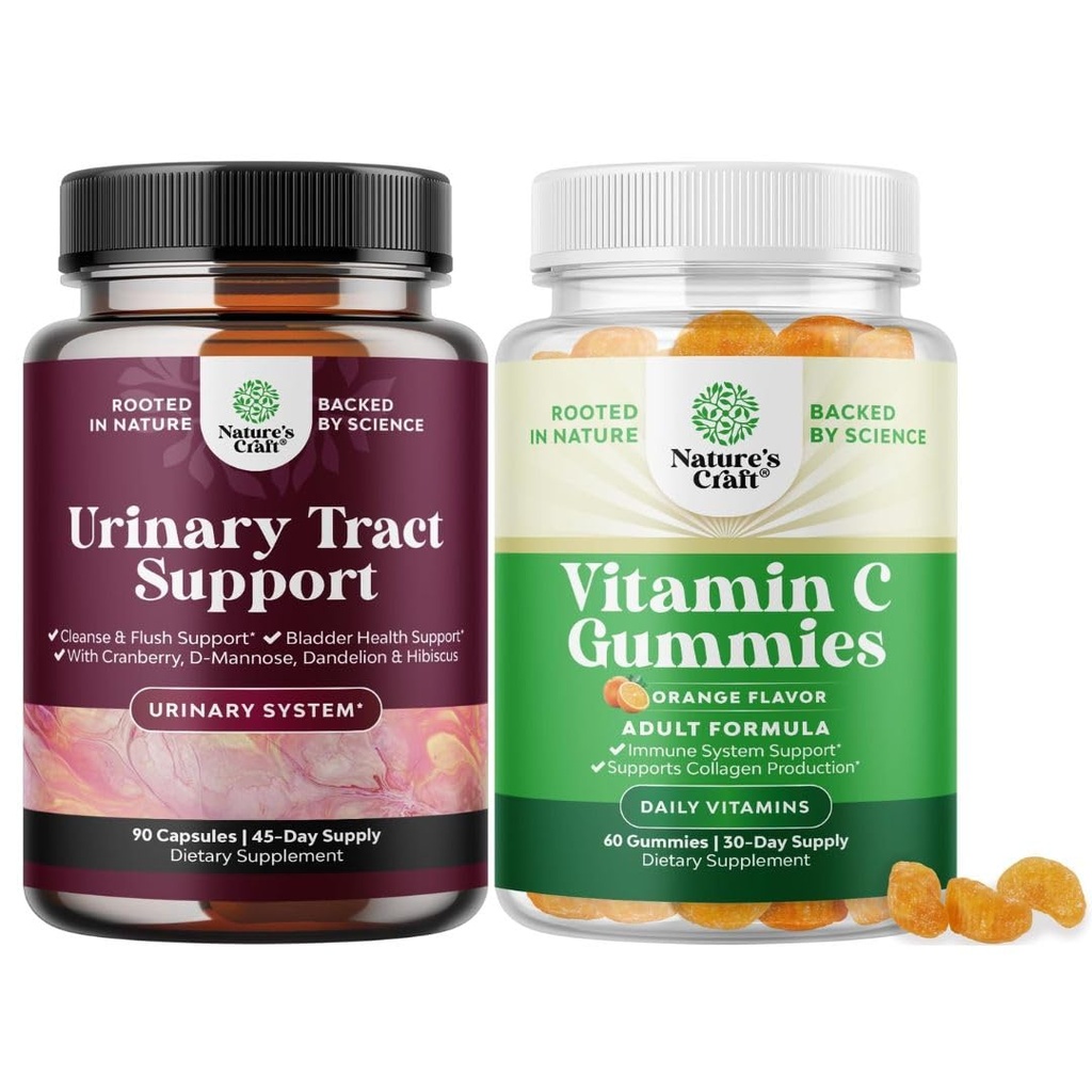 Bundle af D Mannose Kapsler til Urinary Tract Sundhed for kvinder Fast fungerende Super Koncentreret Tranebær 90ct og Chewable C-vitamin Gummier for voksne - Halal C-vitamin immunstøtte Gummies