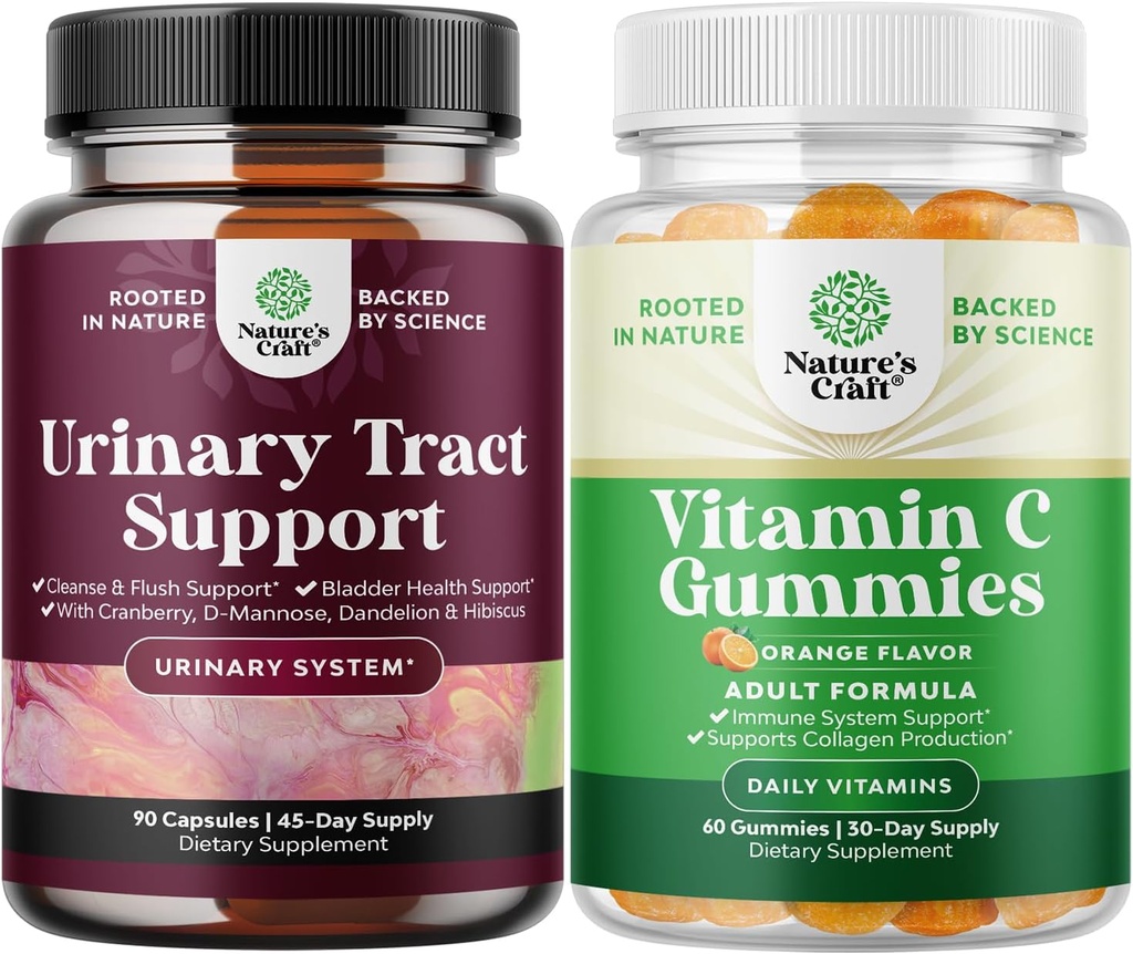 Bundle af D Mannose Kapsler til Urinary Tract Sundhed for kvinder Fast fungerende Super Koncentreret Tranebær 90ct og Chewable C-vitamin Gummier for voksne - Halal C-vitamin immunstøtte Gummies