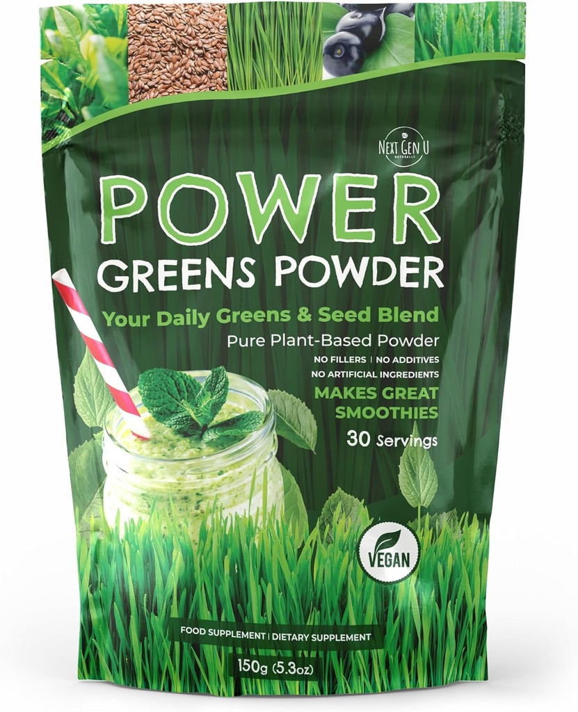 Super Green Powder - 150g - immunforsvar - kosttilskud - Superfood Green - Smoothie Mix for shakes - Detox & Sund Boost for Juice Drikker eller enhver drik - af NextGenU