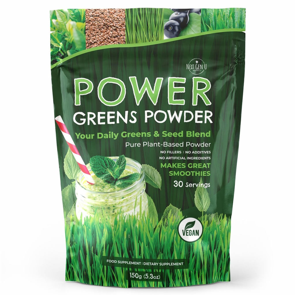 Super Green Powder - 150g - immunforsvar - kosttilskud - Superfood Green - Smoothie Mix for shakes - Detox & Sund Boost for Juice Drikker eller enhver drik - af NextGenU