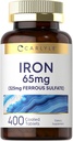 Carlyle Iron Ferrous Sulfate 325mg, 65 mg | 400 Tablets | Non-GMO, Gluten Free, and Vegetarian Supplement | High Potency