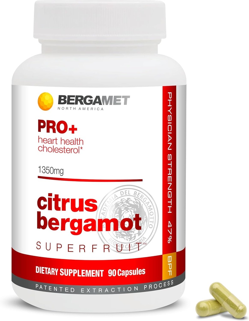 BergaMet Citrus Bergamot SuperFruit PRO + Supplement, 200: 1 Extract, 1350mg, 80% Polyphenoler, Olive Leaf Extract, 47% BPF, World 's Strongest, 90 Kapsler, Bakket af kliniske undersøgelser, Lavet i USA