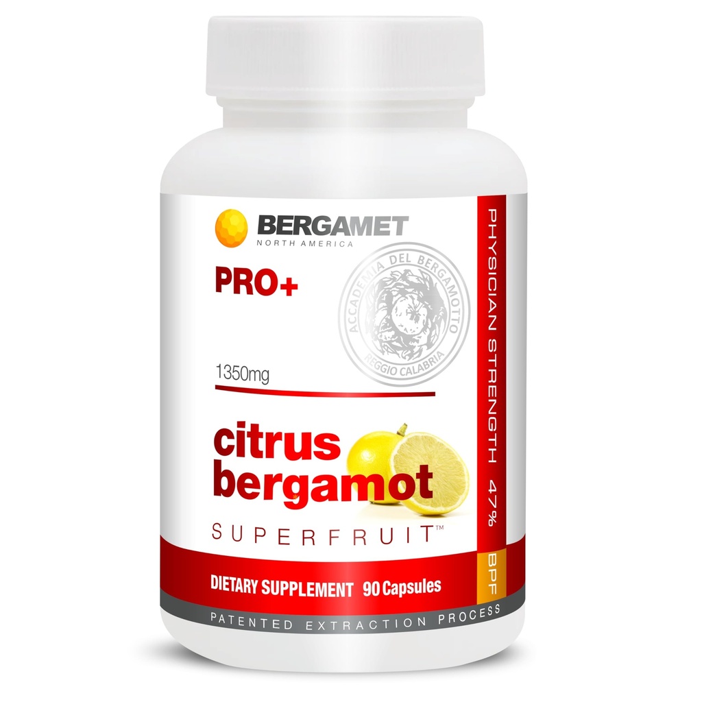 BergaMet Citrus Bergamot SuperFruit PRO + Supplement, 200: 1 Extract, 1350mg, 80% Polyphenoler, Olive Leaf Extract, 47% BPF, World 's Strongest, 90 Kapsler, Bakket af kliniske undersøgelser, Lavet i USA