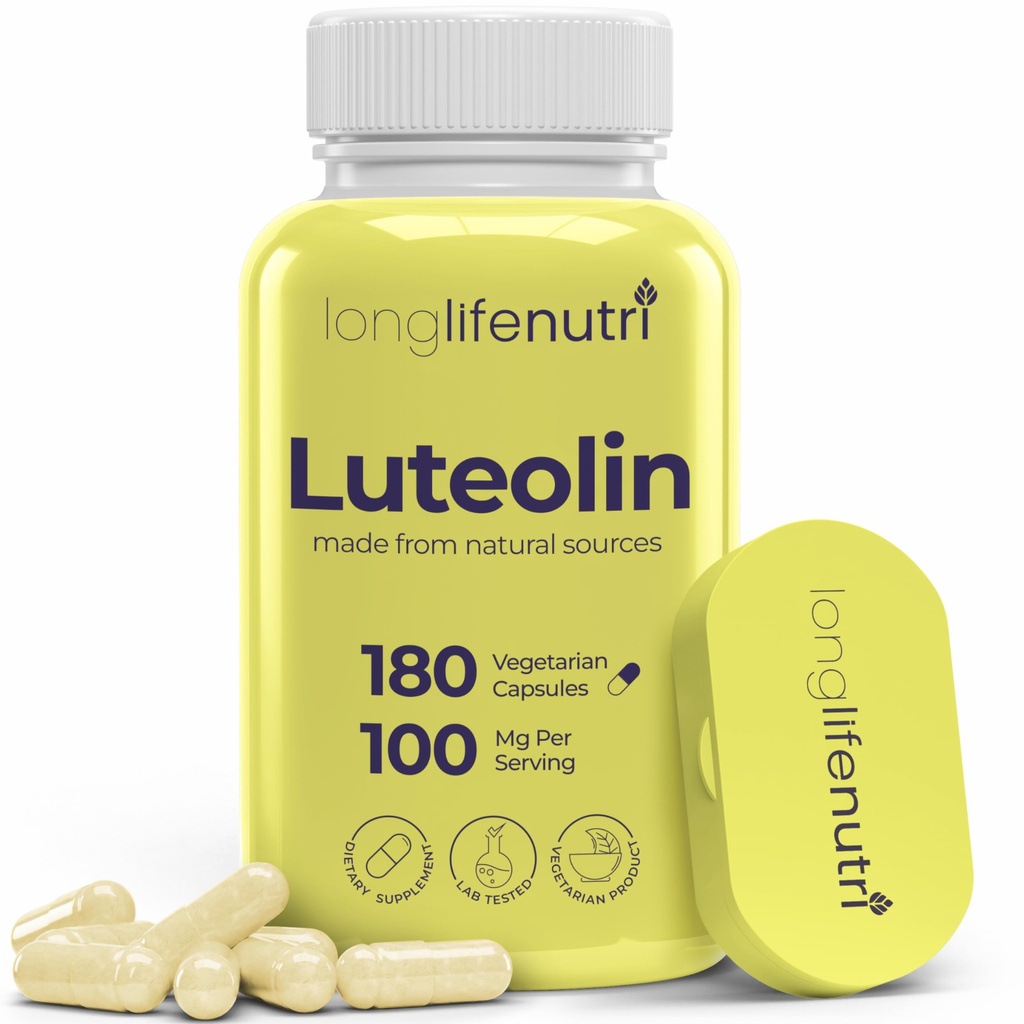 Luteolin Supplement 200mg - 180 Vegetariske Kapsler, 3 - Måned Supply - Styrke kognitiv funktion & Samlet sundhed - Lab testet, Made in USA, 2 Servering Størrelse