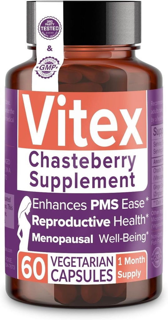 Intimate Rose Vitex Chasteberry supplement til kvinder, 1000 mg - Chaste Tree Berry for Hormone Balance, Fertilitet & PMS support, Regulere cykler - 60 kapsler