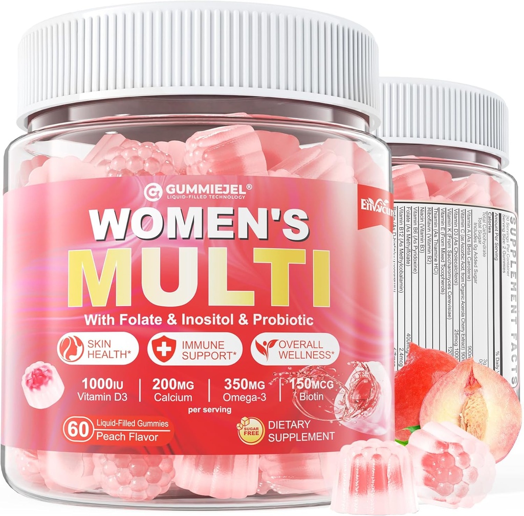 Sugar- Free Women 's Multivitamin Gummies - Women Metyled Multivitamin Filled Gummies with Omega-3, Enzymes & Antioxidant Blend to Support Samlet sundhed, Immunitet, hår, negle og hud sundhed - 60 ke