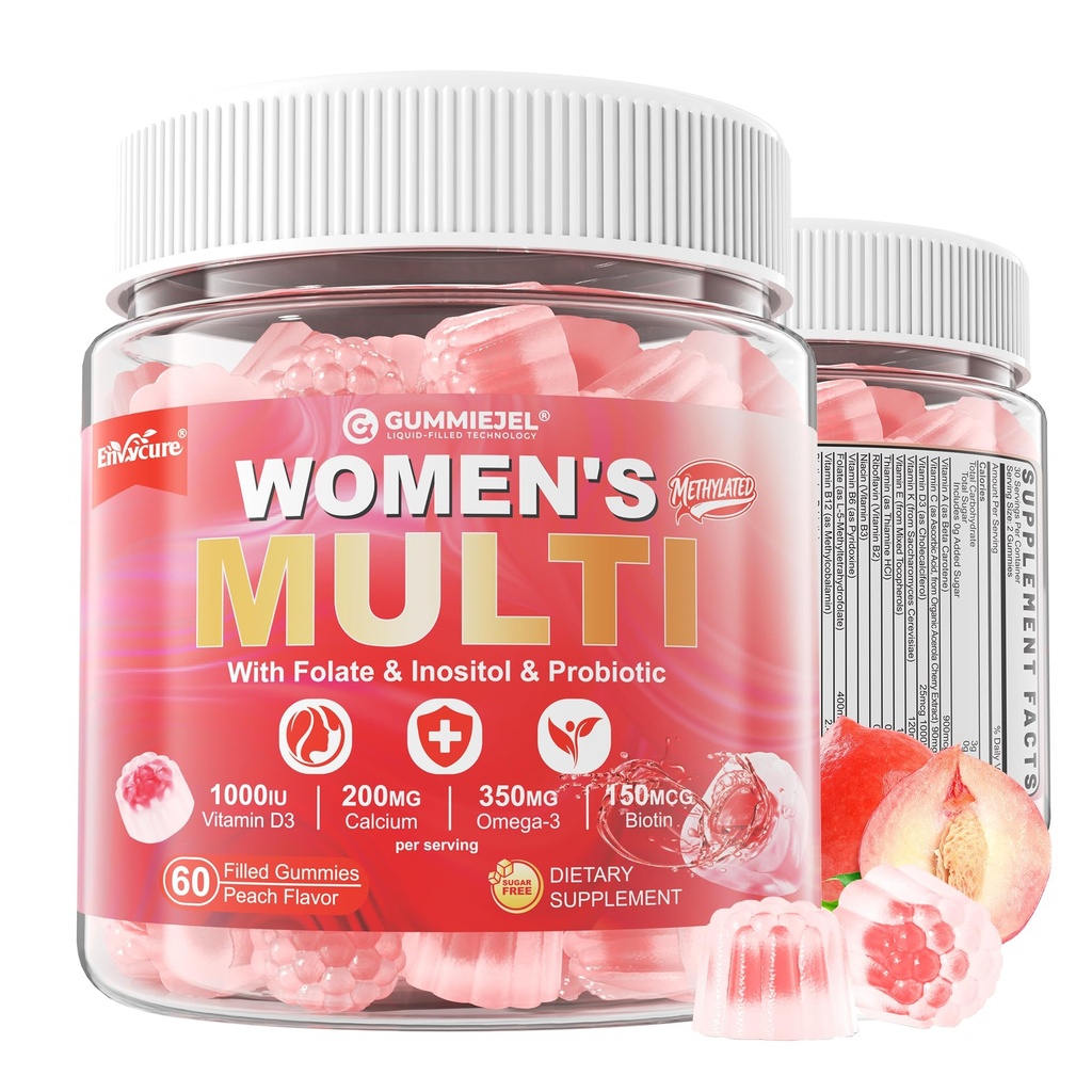 Sugar- Free Women 's Multivitamin Gummies - Women Metyled Multivitamin Filled Gummies with Omega-3, Enzymes & Antioxidant Blend to Support Samlet sundhed, Immunitet, hår, negle og hud sundhed - 60 ke