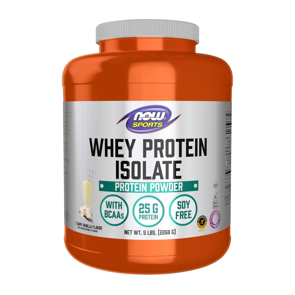 Now Foods Sports Nutrition, Whey Protein Isolate, 25 g med BCAA, Creamy Vanilla Powder, 5-pound