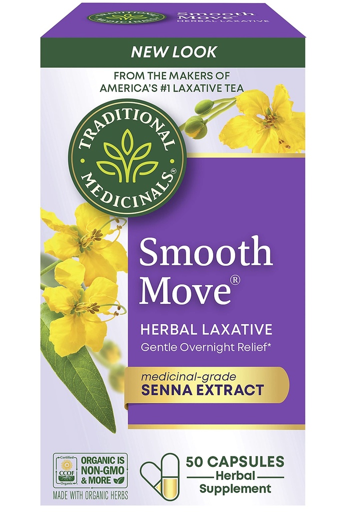 Traditionel medicin - Glat Flyt Laxative Kapsler - Indeholder Økologisk Senna - Natural Herbal Obstipation Relief - 50 Kapsler (1 pakke)