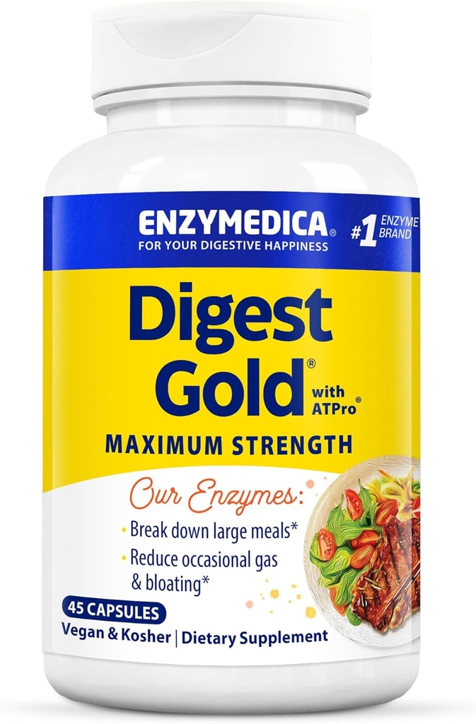 Enzymedica Digest Gold + ATPro, Maksimal styrke fordøjelsesenzymer, Hjælper Digest store måltider til Instant Bloating Relief, 45 kapsler