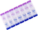 Pill Organizer 7 Dag, Pill Box 2 gange om dagen PM Pill Case, Ugentlig Pill Container Portable Travel Medicine Box for vitaminer og kosttilskud (Blue- Purple)