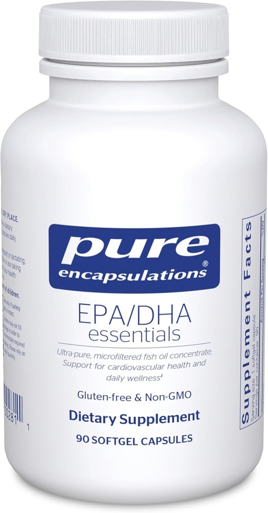 Ren indkapsling EPA / DHA Essentials - Fish Oil Concentrate supplement til støtte hjerte-kar-sundhed - Premium EPA & DHA supplement med Omega 3-90 Softgel kapsler