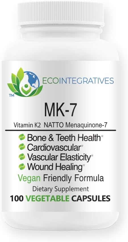MK- 7 (Vitamin K2 som menaquinone- 7) Natural Vegan Natto - Understøtter Bone & Tandsundhed, Kardiovaskulær, Vaskulær Elasticitet & Sårheling - Vegetabilske 100 kapsler