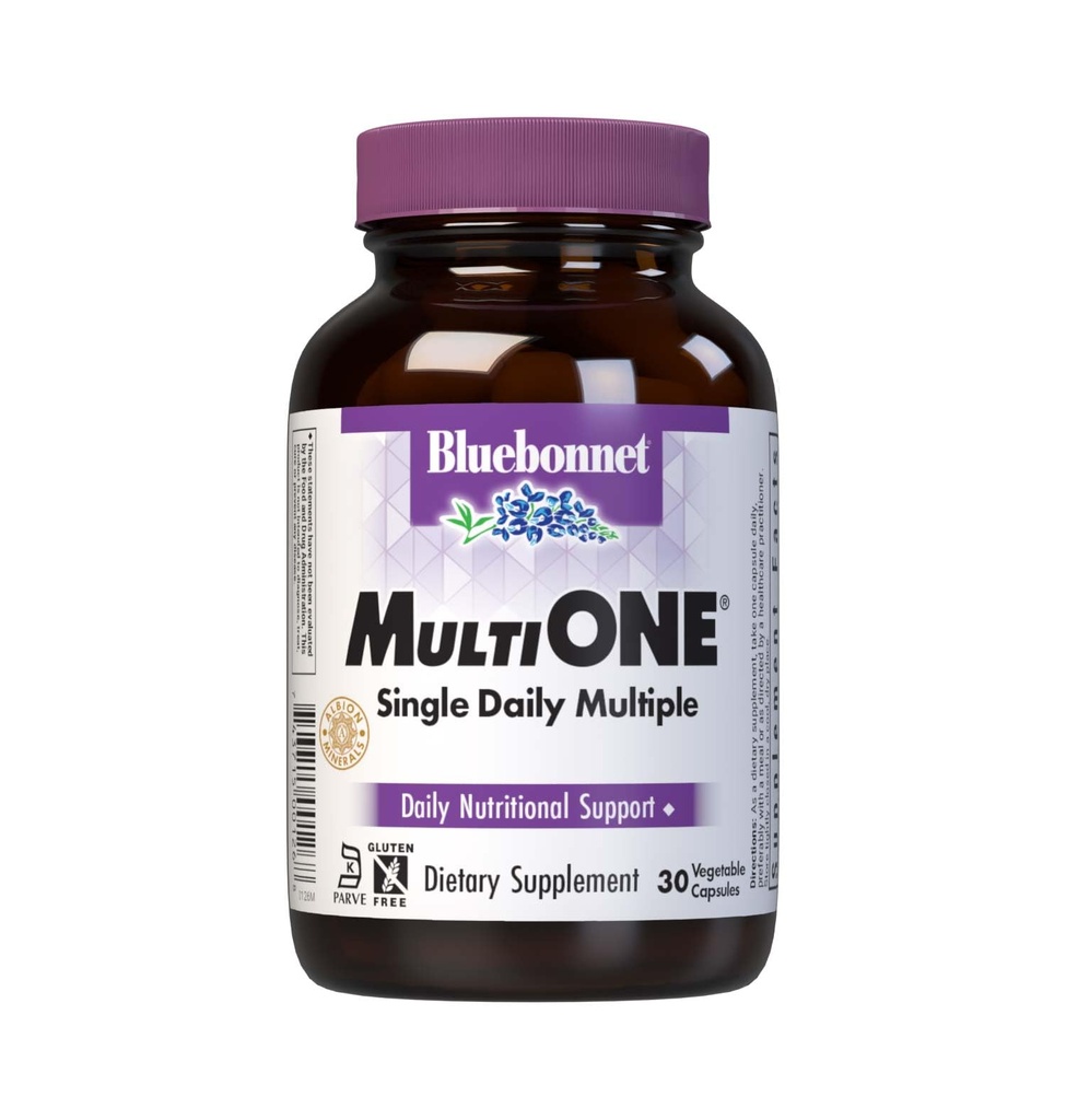 Bluebonnet Nutrition Mult One (med jern), Daglig Nutritional Support *, Vegetarisk Friendly, Kosher Certified, Gluten- Free, Dairy- Free, 30 Vegetabilske kapsler, 30 Tjenester