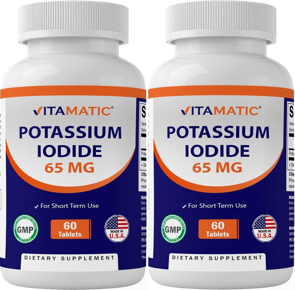 Vitamatic Kalium Iodide 65 mg per servering - 60 tabletter - Thyreoideaunderstøttelse - KI piller (60 greve (pakke med 2))