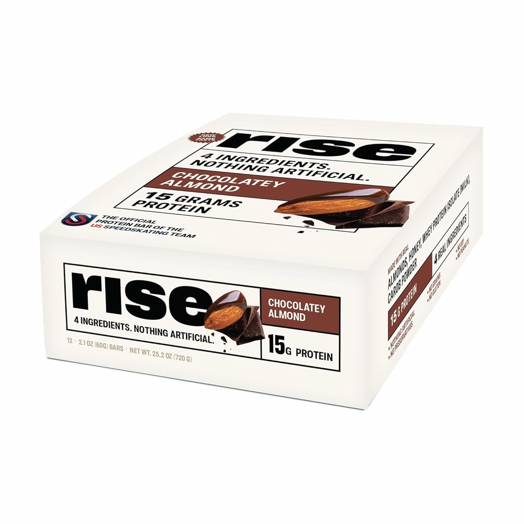 Rise Whey Protein Bars - Chocolatey Almond Buddy 124; Morgenmad Bar & Protein Snack 15g Protein 5g Fiber Bare 4 Hele fødevareingredienser Gluten- Free Soy Free