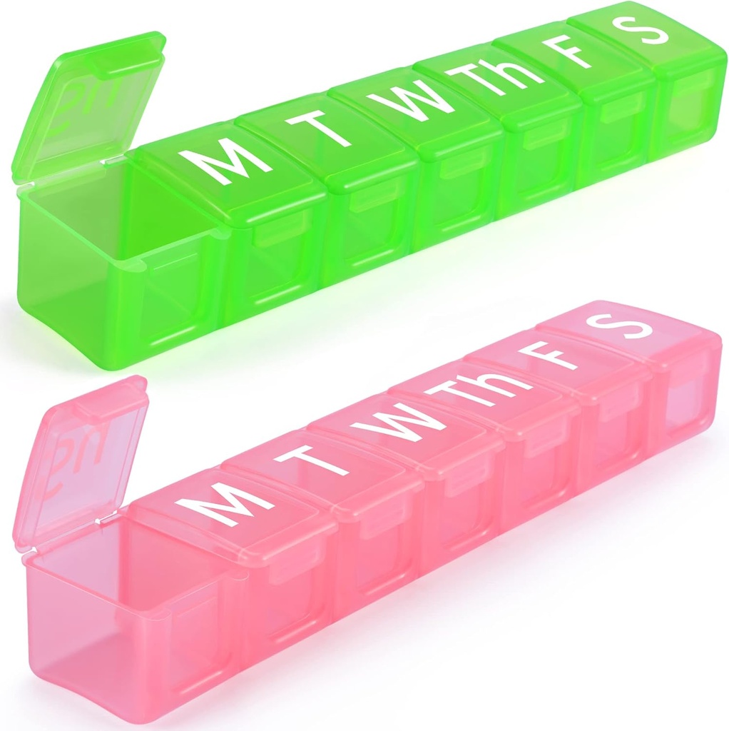 2 Pack Extra Stor Ugentlig Pill Organizer, BPA Free Pill Box 7 Dag med XL Segment for Fish Oils, Rejsevenlig Medicin Organizer Pill Case for Vitaminer, Kosttilskud