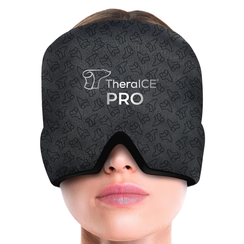 Theraice Migræne Relief Cap PRO, Headache Relief Cap, Ice Face Mask, Cold Compress Head Wrap for Spænde Hovedpine Relief, Stress & tømmermænd, FocusZone Teknologi giver ekstra køling & tryk