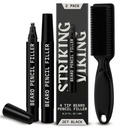 Striking Viking Beard Pencil Filler til mænd - Pack af 2, Jet Black - Vandtæt Long- Long- Lasting Beard Pen - 4 -Pronged Tip til Gap Reparation & Barber Pencil - Soft Brittle Brush & Pen Filler