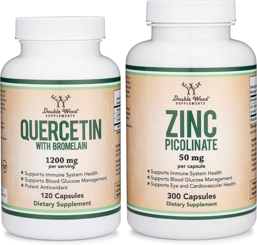 Double Wood Supplements Quercetin and Zinc Bundle - Support Immune System Health (120 Count Quercetin and 300 Count Zinc)